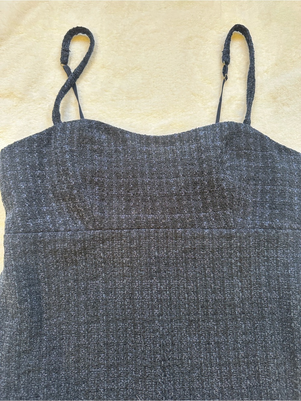 Textured Navy Mini Dress with Adjustable Spaghetti Straps and built in shorts - Picture 4 of 9